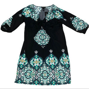 Women's INC Black Teal Patterned Dress Size Large
